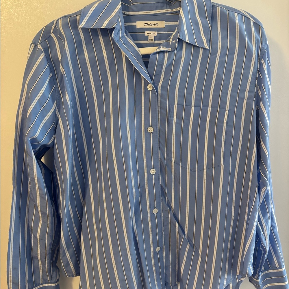Madewell Blue and White Striped Men's Shirt